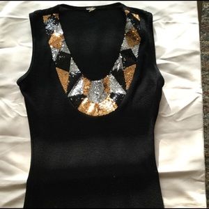 Black stretch tank sequin design around neckline